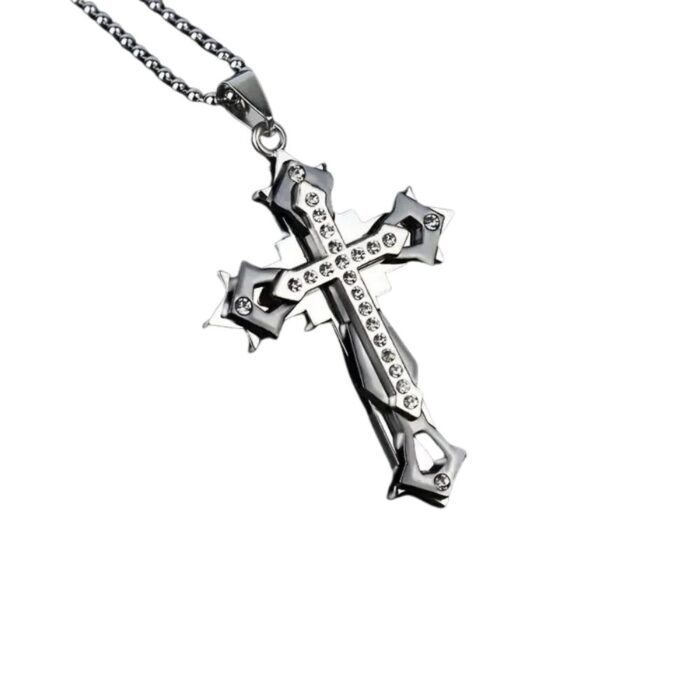 Titanium Steel Artificial Diamond Cross Necklace