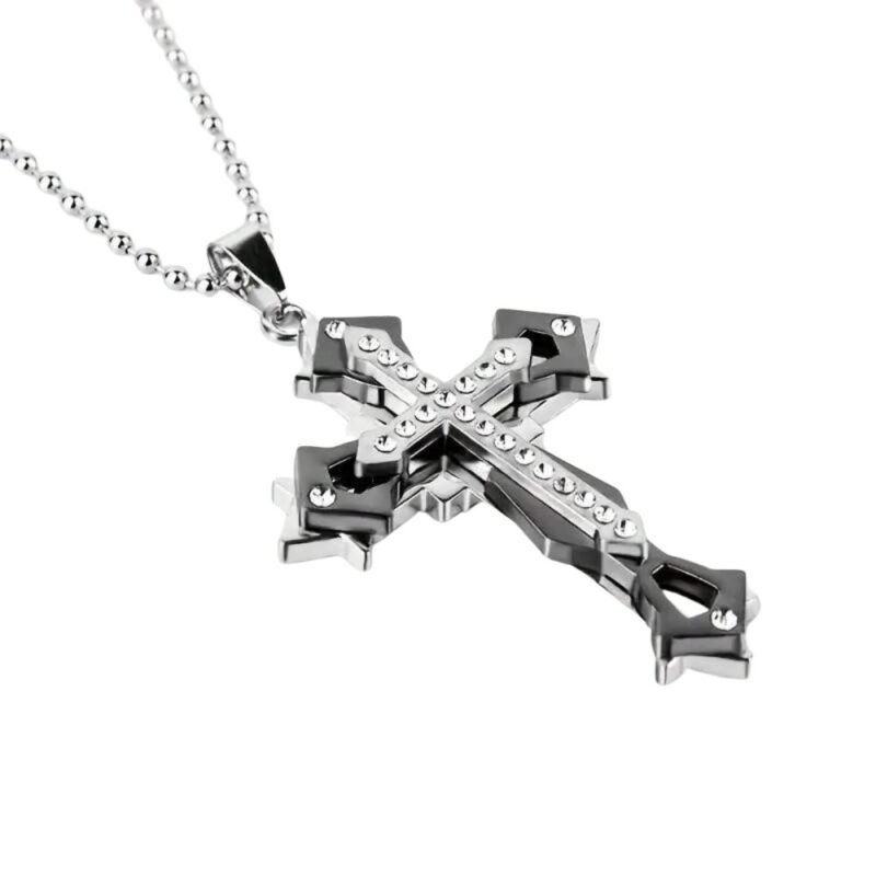 Titanium Steel Artificial Diamond Cross Necklace